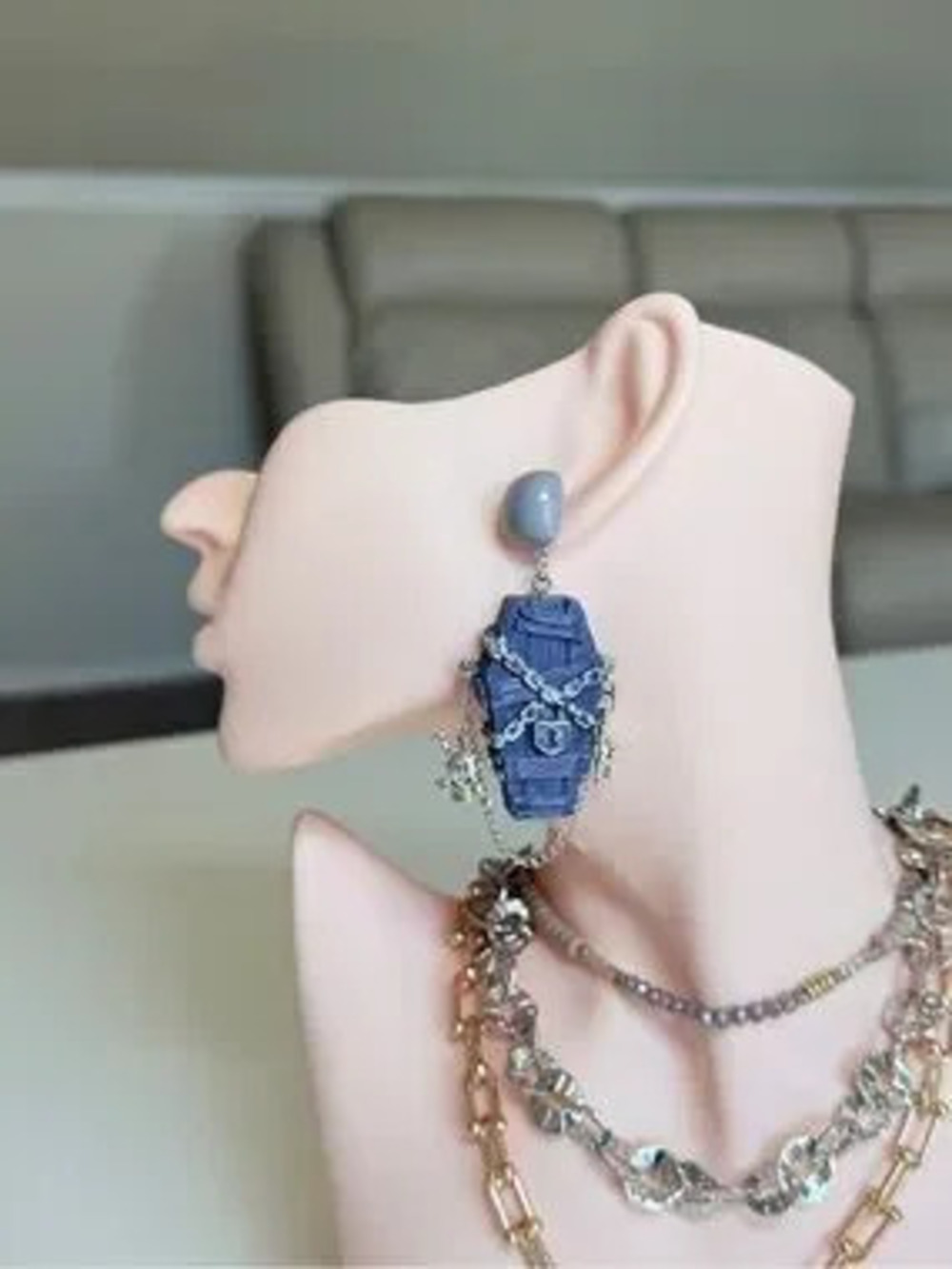 Purple Coffin & Skull Drop Earrings